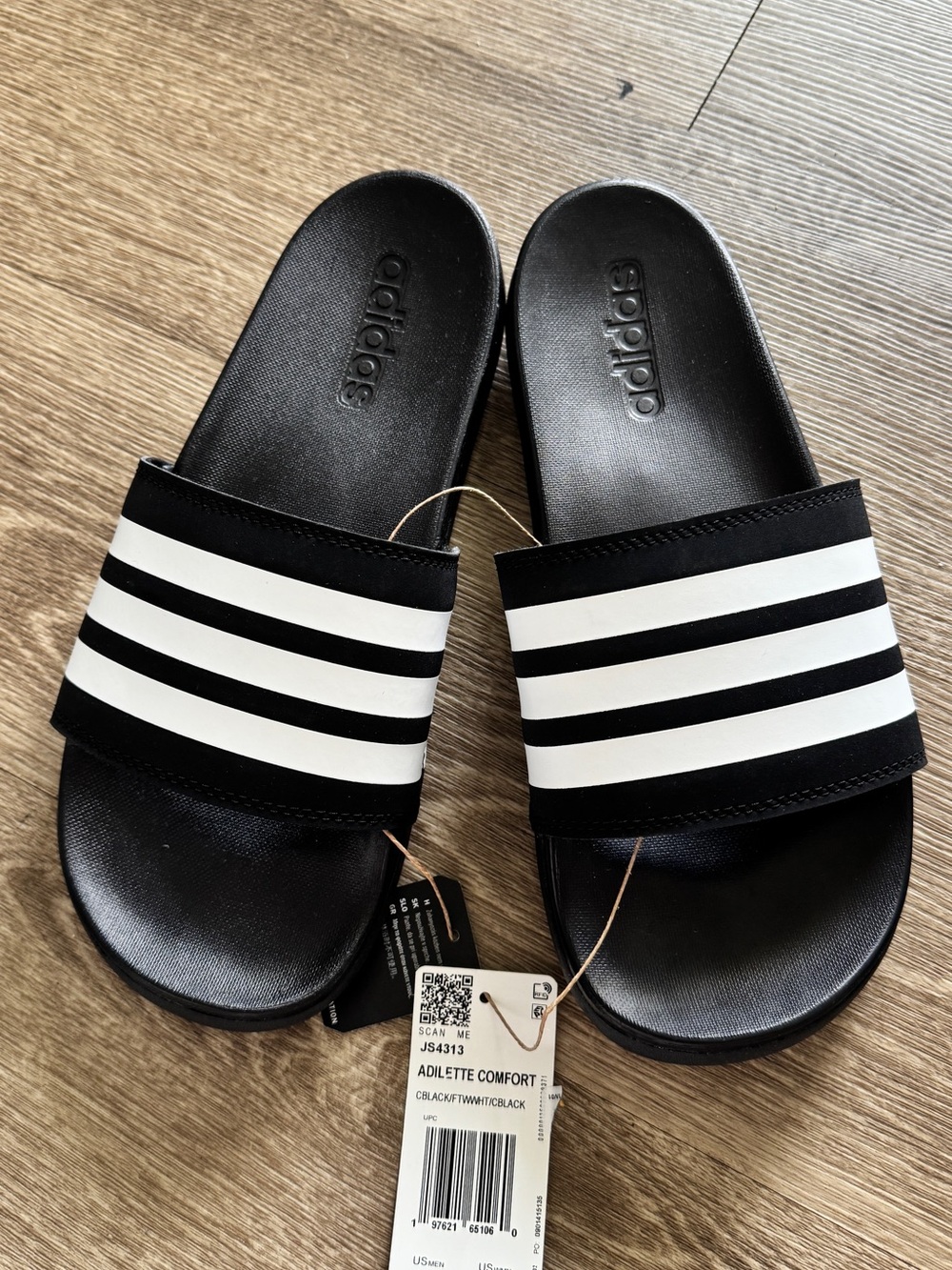 adidas Women's Black Slides with White Three-Stripes